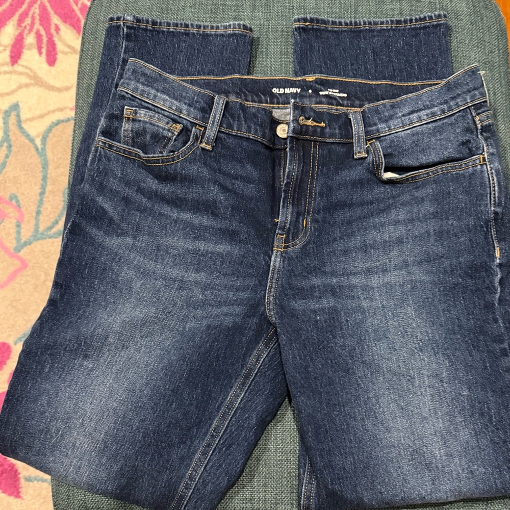 Old Navy Wow Dark Blue Mid-Rise Boyfriend Straight Leg Jeans